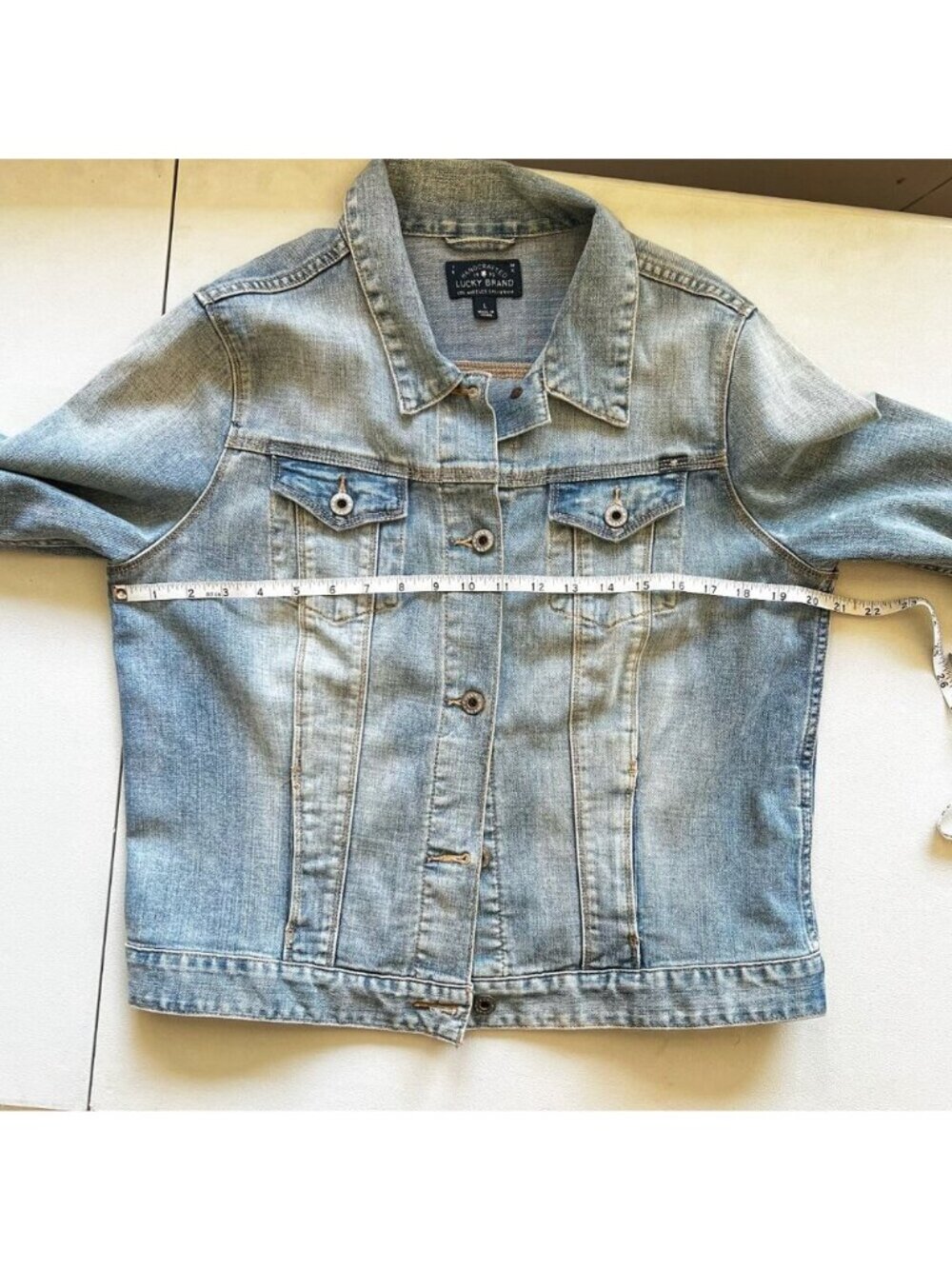 Boho Country Patchwork Denim Jacket Women Sz L Concert Trucker Western Rare - Picture 10 of 12